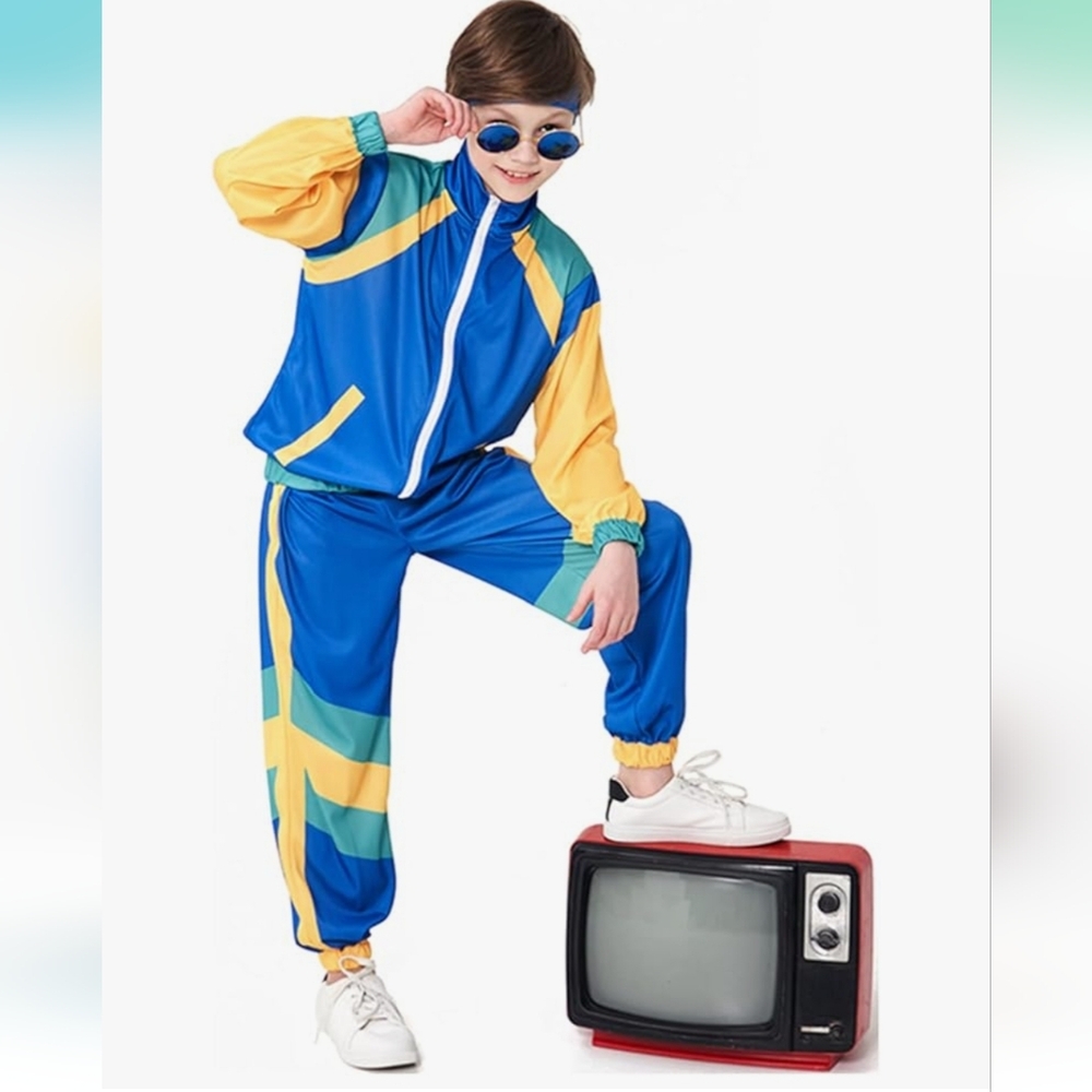 Corewo Blue, Green And Yellow 80s Tracksuit Costume Size Kids M